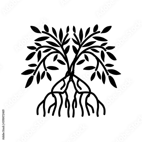 mangrove tree vector silhouette, black and white colors