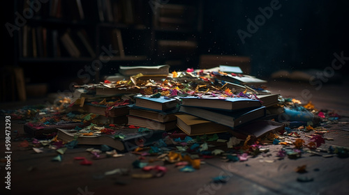 scattered books. Generative AI