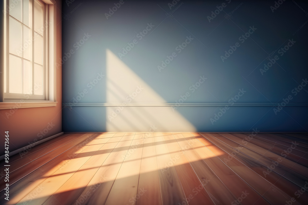 3d room with wooden floor and a window, in the style of light indigo and light amber,Generative AI 3d room with wooden floor and a window, in the style of light indigo and light amber,Generative AI