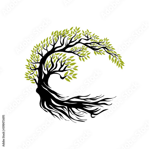 Circle Tree vector logo this beautiful tree is a symbol of life, beauty, growth, strength, and good health.