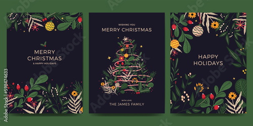 Christmas card set with nature, flower and plant