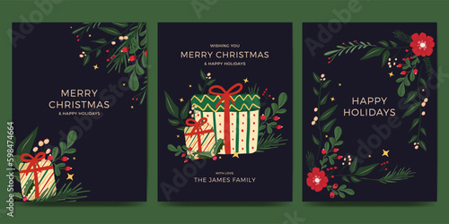 Christmas card set with nature, flower and plant