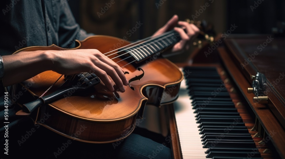 Fototapeta premium person playing a musical instrument in a practice or performance setting, generative ai