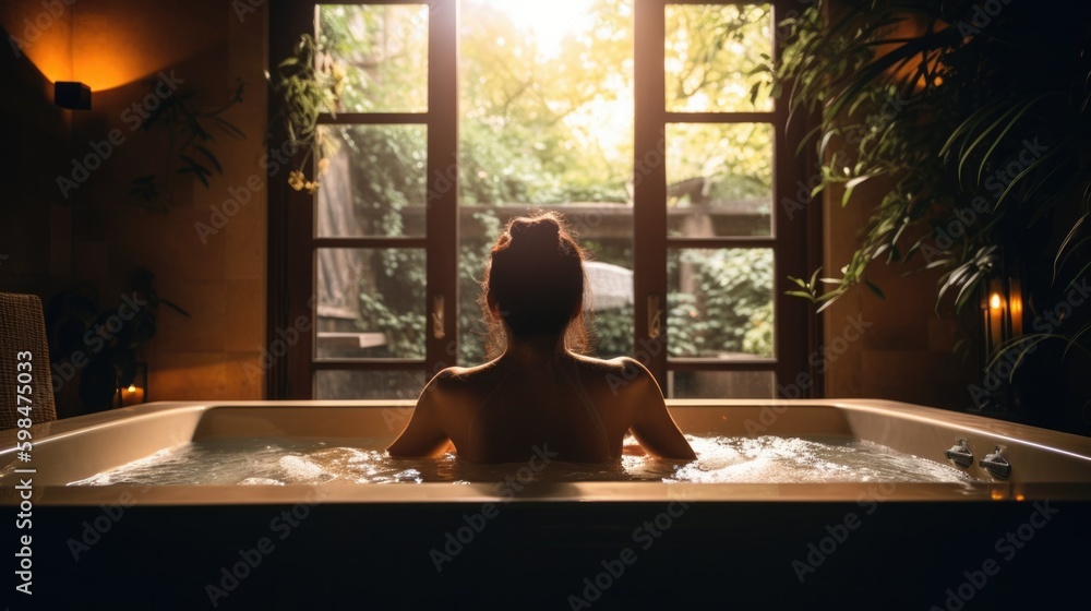 person relaxing in a luxurious spa setting, generative ai person relaxing in a luxurious spa setting, generative ai