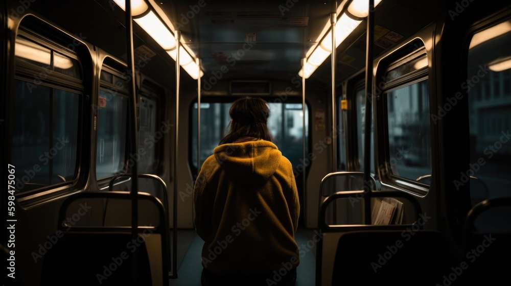 person using public transportation, such as a bus or train, generative ai