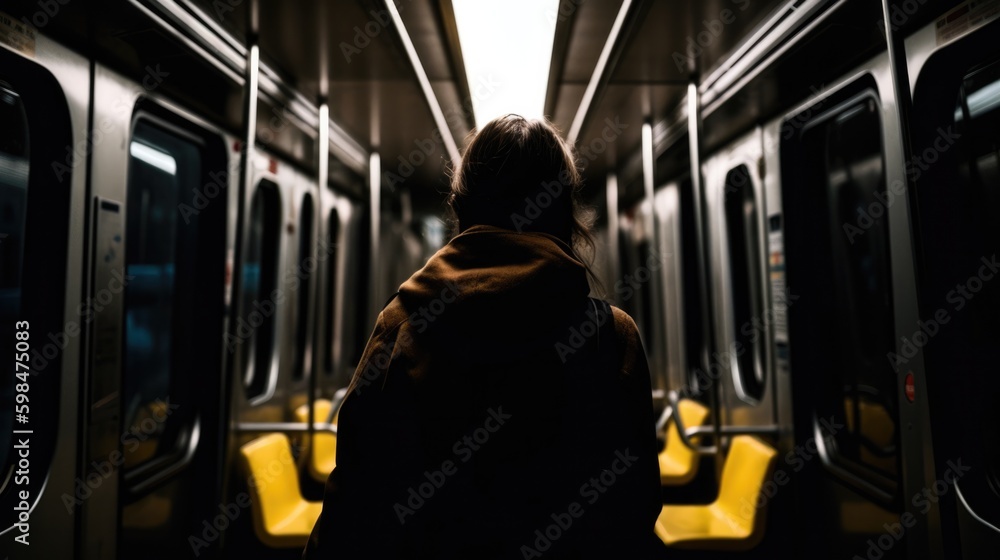 Fototapeta premium person using public transportation, such as a bus or train, generative ai