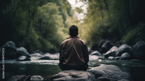 person practicing mindfulness or meditation in a peaceful environment, generative ai