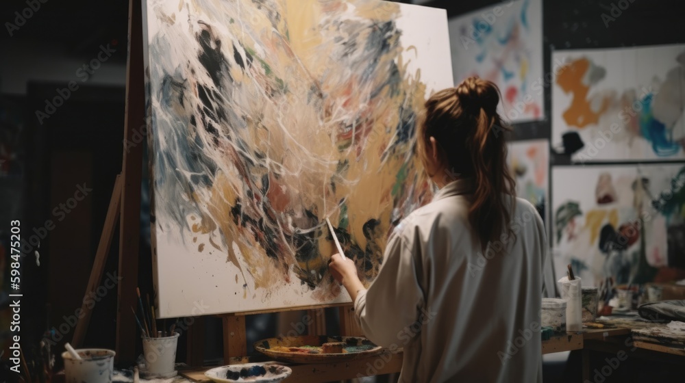 person working on a creative project at an art studio, generative ai person working on a creative project at an art studio, generative ai