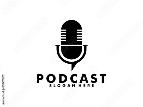 Podcast with microphone logo inspiration. design template, vector illustration.