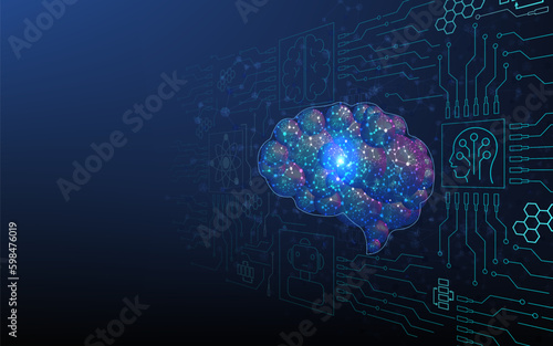 Abstract digital conceptual technology background of Artificial Intelligence(AI) with Digital Brain future technology, Assistant Robot, Machine learning.  Vector Illustration eps10