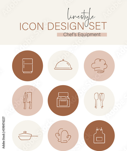 Linestyle Icon Design Set Chef's Equipment
