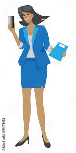 Εκτύπωση καμβά Businesswoman doing different actions, Businesswoman in blue uniform