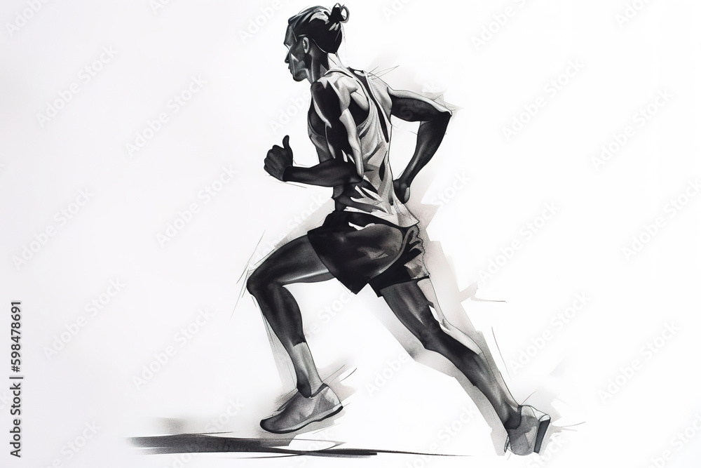 Fototapeta premium Silhouettes of the male runner. Charcoal drawing, generative art