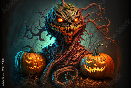 Scary Halloween Pumpkin Monster - Ai Generative