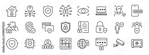 Safety, security, protection thin line icons. Editable stroke. For website marketing design, logo, app, template, ui, etc. Vector illustration.