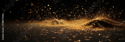 scattered gold dust cg effect in dark background