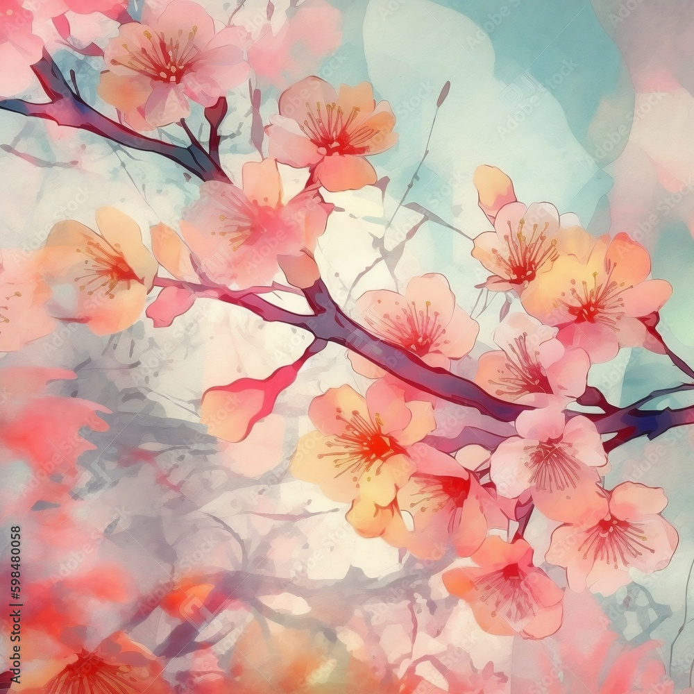 water color style's cherry blossom patterns