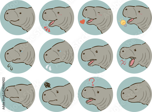 マナティーの表情アイコンセット