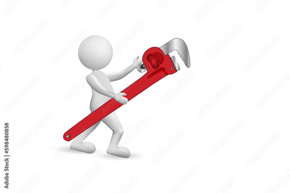 3D small people - Stillson wrench tool handyman mechanical symbol vector image illustration render template 3D small people - Stillson wrench tool handyman mechanical symbol vector image illustration render template