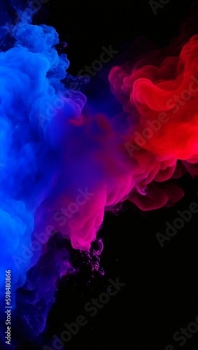 colourful blue and red smoke colliding on black background