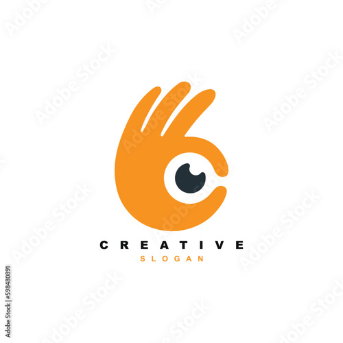 optic eye with hand gesture logo design. okay gesture and eye logo for your brand or business
