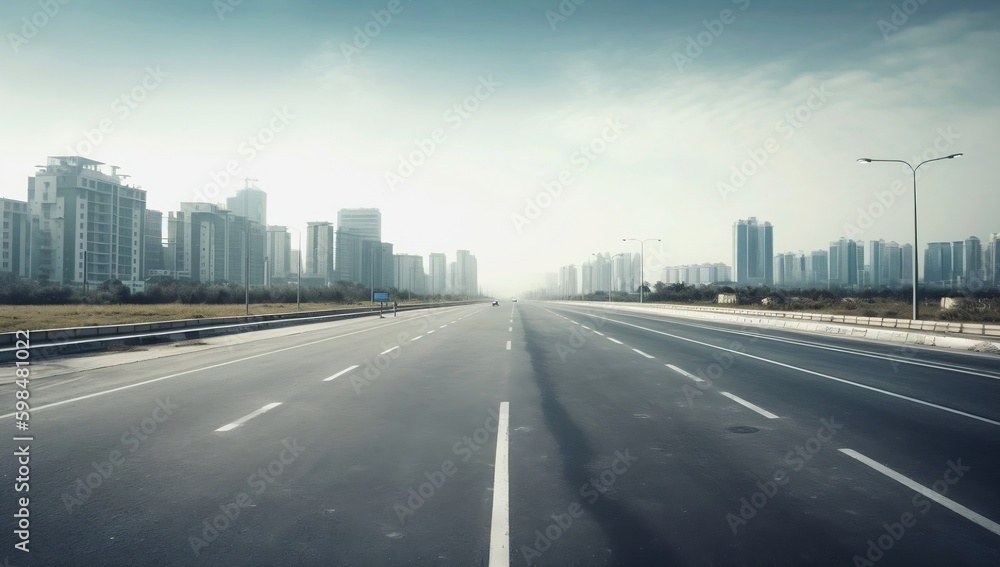 Open asphalt road leading to a modern city Open asphalt road leading to a modern city