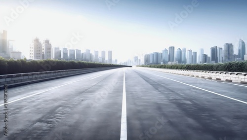 Empty road stretching towards a contemporary metropolis