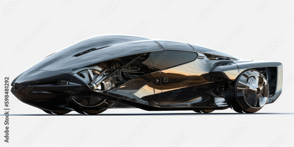 Mirror black electric car of the future. AI generation 