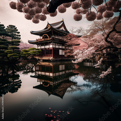 Japanese Garden Cherry Blossom Springtime in Japan Architecture Wallpaper