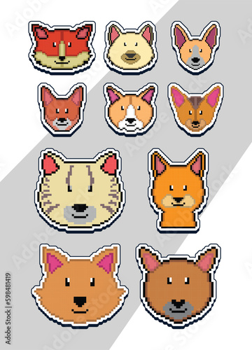 Fototapeta Naklejka Na Ścianę i Meble -  pixel art cat face emoji sticker. pixel sticker design