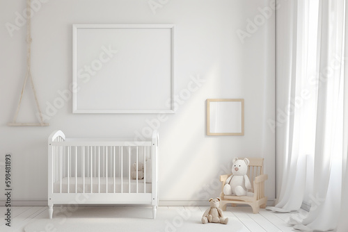 blank white photo frame or canvas for mockup on the baby's room