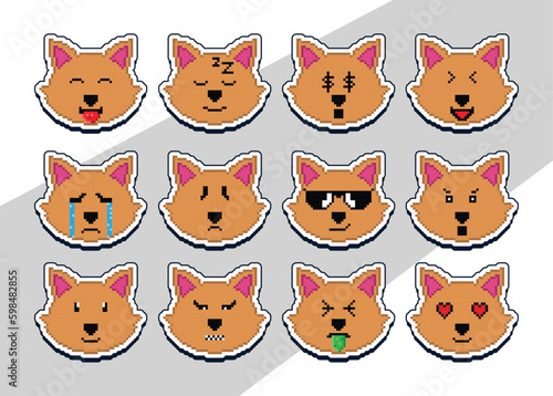 pixel art cat face emoji sticker. pixel sticker design