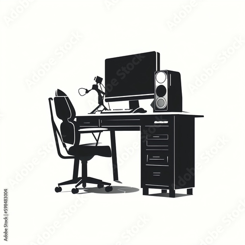 silhouette of computer setup isolated vector illustration on white background for logo, graphic design, advertising, and marketing. generative ai