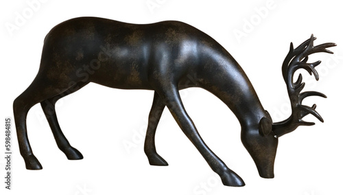  Grazing deer statue isolated on a white background.