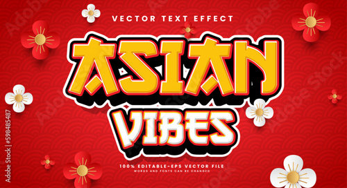 Asian vibes editable text style effect. Vector text effect