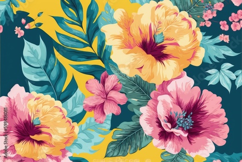 seamless floral pattern with vibrant colors and detailed illustrations. Fantasy concept , Illustration painting. Generative AI