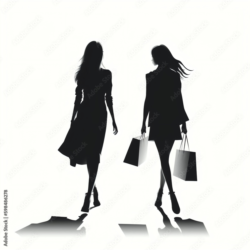 silhouette of girls shopping isolated vector illustration on white background for logo, graphic design, advertising, and marketing. generative ai