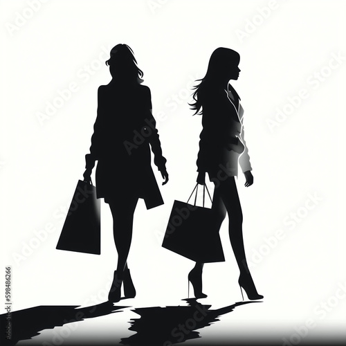 silhouette of girls shopping isolated vector illustration on white background for logo, graphic design, advertising, and marketing. generative ai