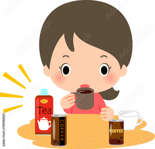 コーヒーや紅茶を大量に飲む女性