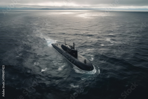 Nuclear military Submarine in north waters of Arctic, generative AI