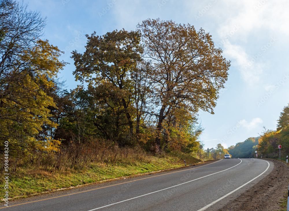 Fototapeta premium autumn, mountainous terrain, automobile tourist routes running through the park, a place for walking and recreation.