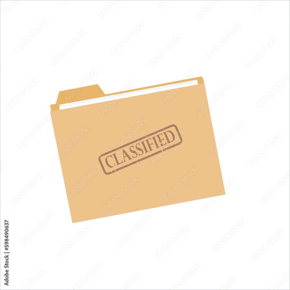 File folder with classified stamp with paper and notes concept design stock illustration