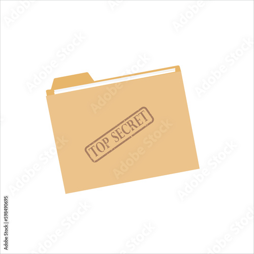 File folder with top secret stamp with paper and notes concept design stock illustration.