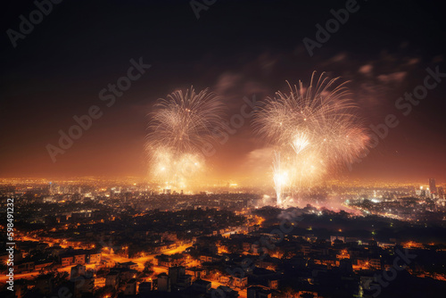 Fireworks over the city for holiday or independence day