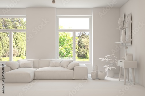 White living room concept with sofa. 3D illustration © AntonSh