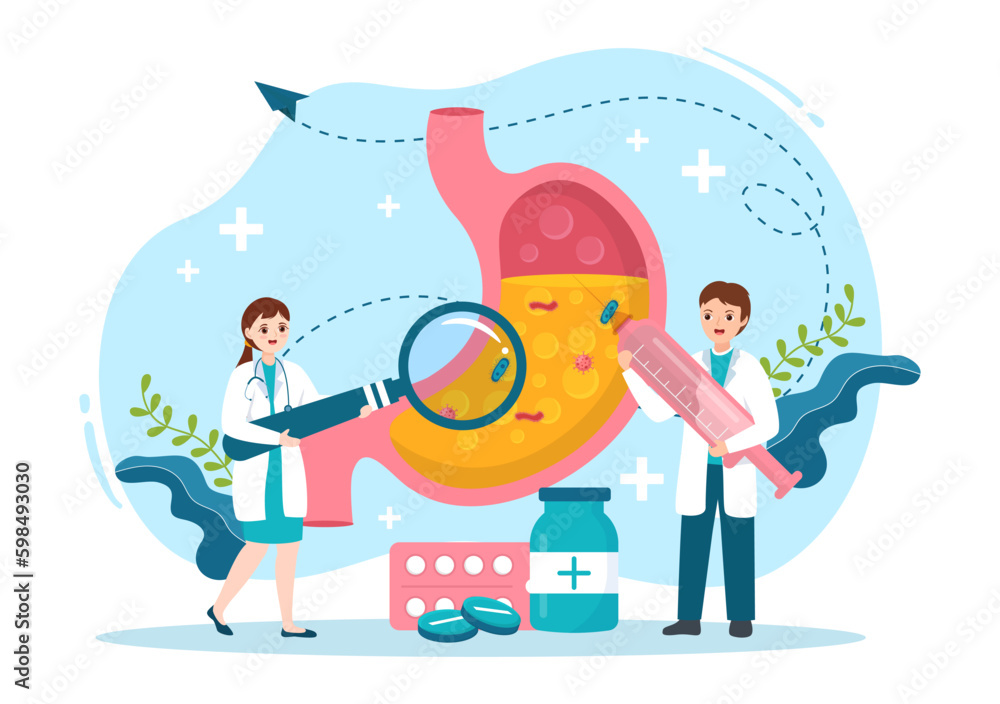 Stomach Health Gastroenterology Vector Illustration with Abdomen Pain and Medical Research for Healthcare in Flat Cartoon Hand Drawn Templates