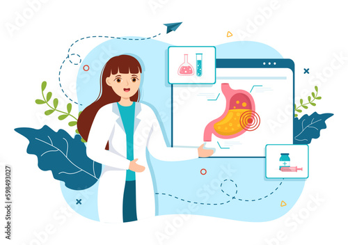 Stomach Health Gastroenterology Vector Illustration with Abdomen Pain and Medical Research for Healthcare in Flat Cartoon Hand Drawn Templates