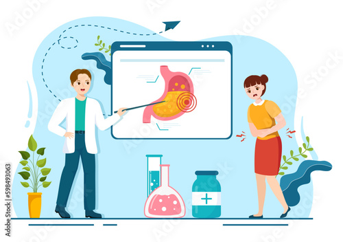 Stomach Health Gastroenterology Vector Illustration with Abdomen Pain and Medical Research for Healthcare in Flat Cartoon Hand Drawn Templates