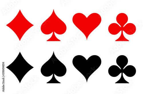 playing cards icons set both black and red isolated on transparent background