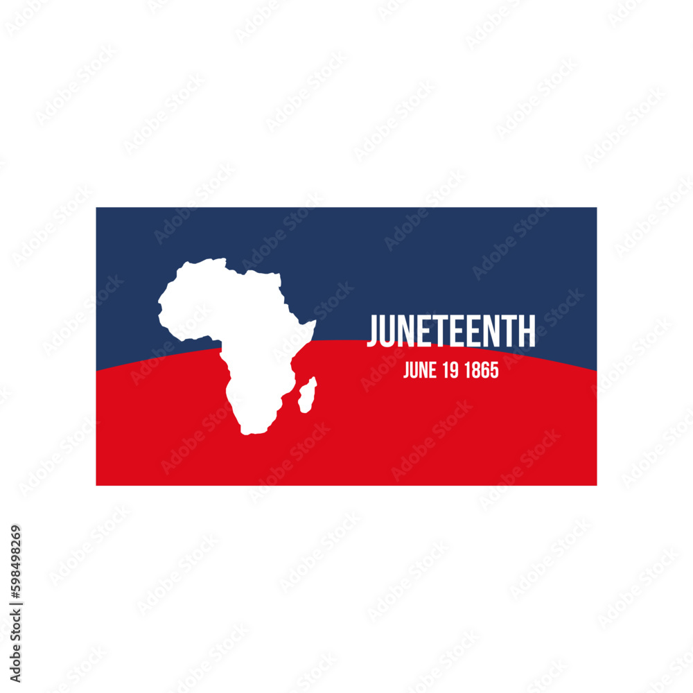 Fototapeta premium Juneteenth Independence Day. Freedom or Emancipation day. Annual american holiday. A flag in a blue and red colors. Silhouette of the African continent. Vector illustration.